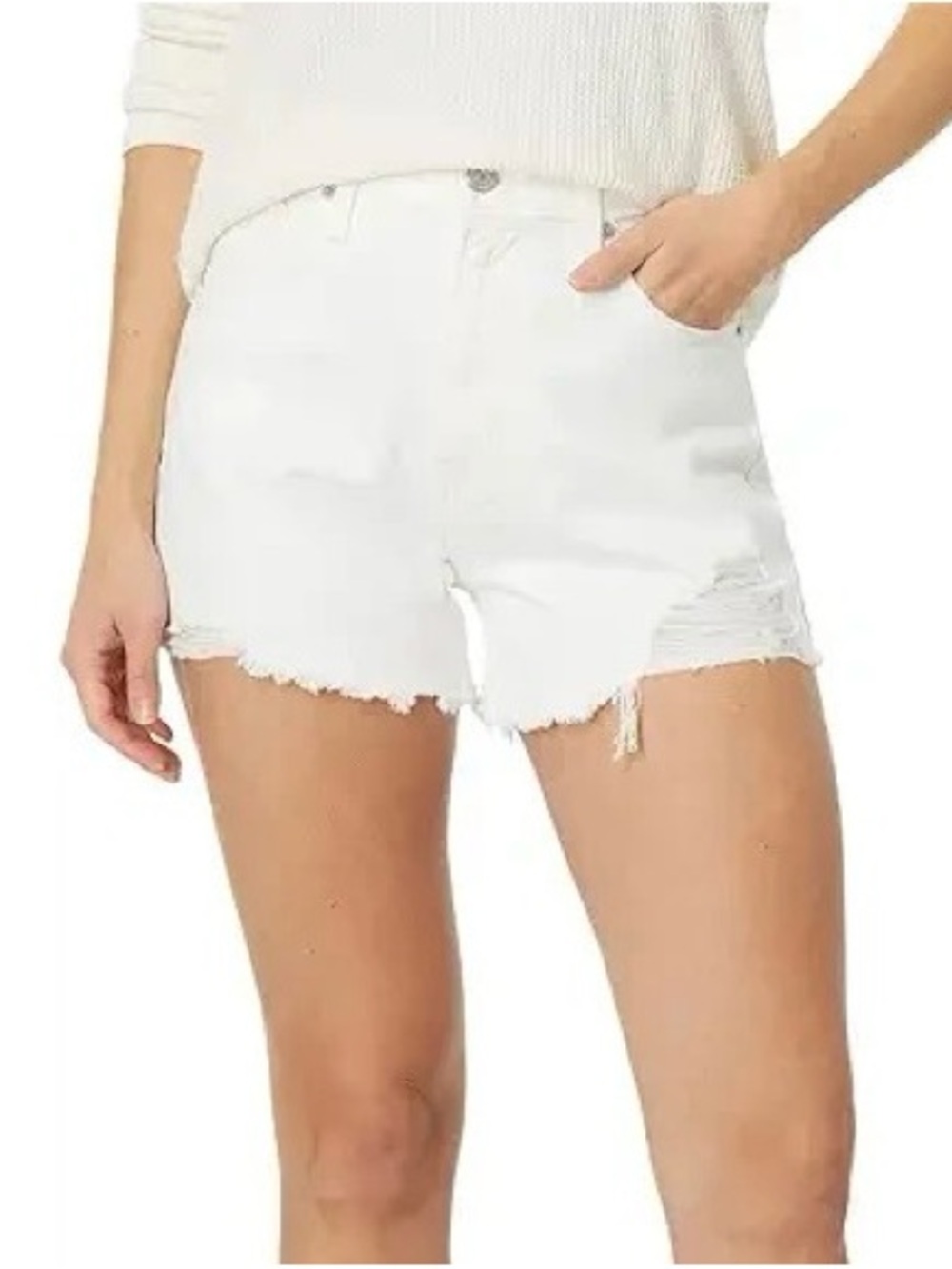 Levi's High Waisted Mom Shorts - White Denim Distressed Raw Hem - Size 28